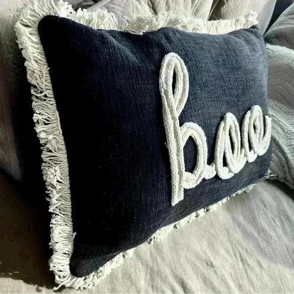 NEW Gorgeous BOO Embroidered Textured Yarn Accent Throw Pillow with fringe - Picture 5 of 9